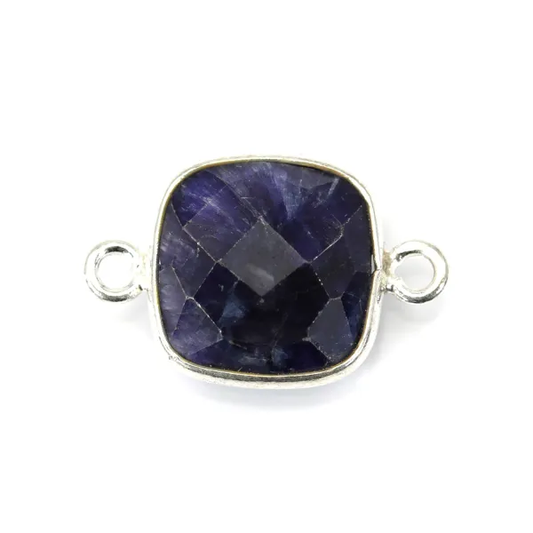 Square cut faceted treated blue gemstone set in 925 sterling silver 2 rings 11mm x 1pc