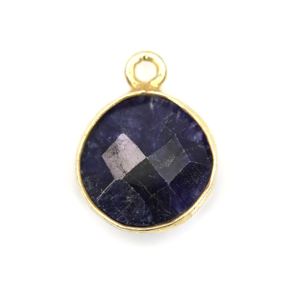 Pierre traitée couleur saphir sertie sur argent 925 rond facetté 11mm x 1pc