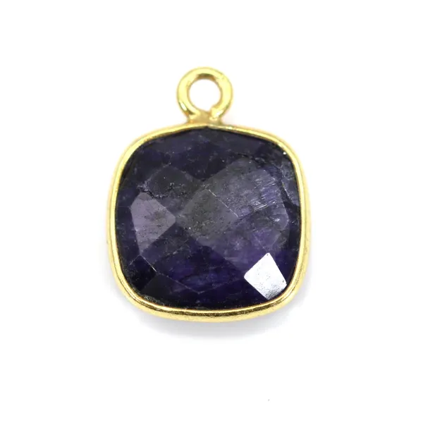 Pierre traitée couleur saphir serti sur argent 925 carré facetté 11mm x 1pc