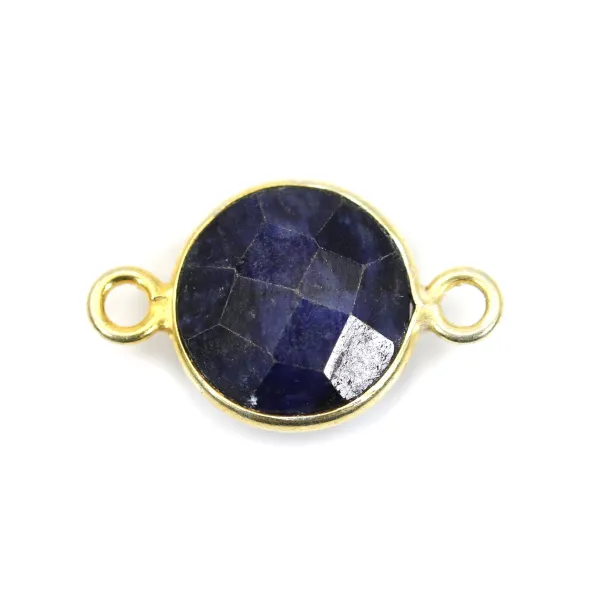 Pierre traitée couleur saphir serti sur argent 925 rond facetté 2 anneaux 11mm  x 1pc