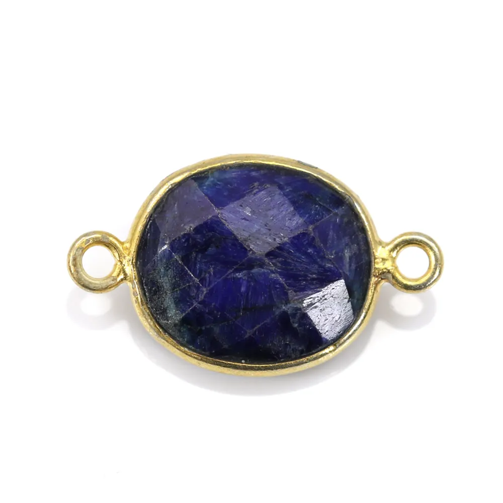Pierre traitée couleur saphir serti sur argent 925 oval 2 anneaux 10x12mm  x 1pc