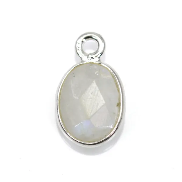 Facetada oval de pedra da lua em prata 925 7x12mm x 1pc