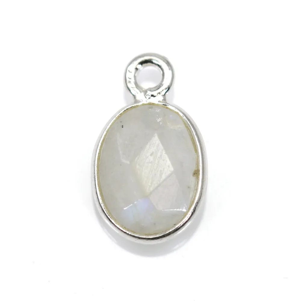 Facetada oval de pedra da lua em prata 925 7x12mm x 1pc