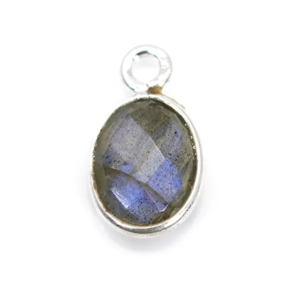 Conjunto de encanto labradorite facetado oval em prata esterlina 925 e ouro 7x12mm x 1pc