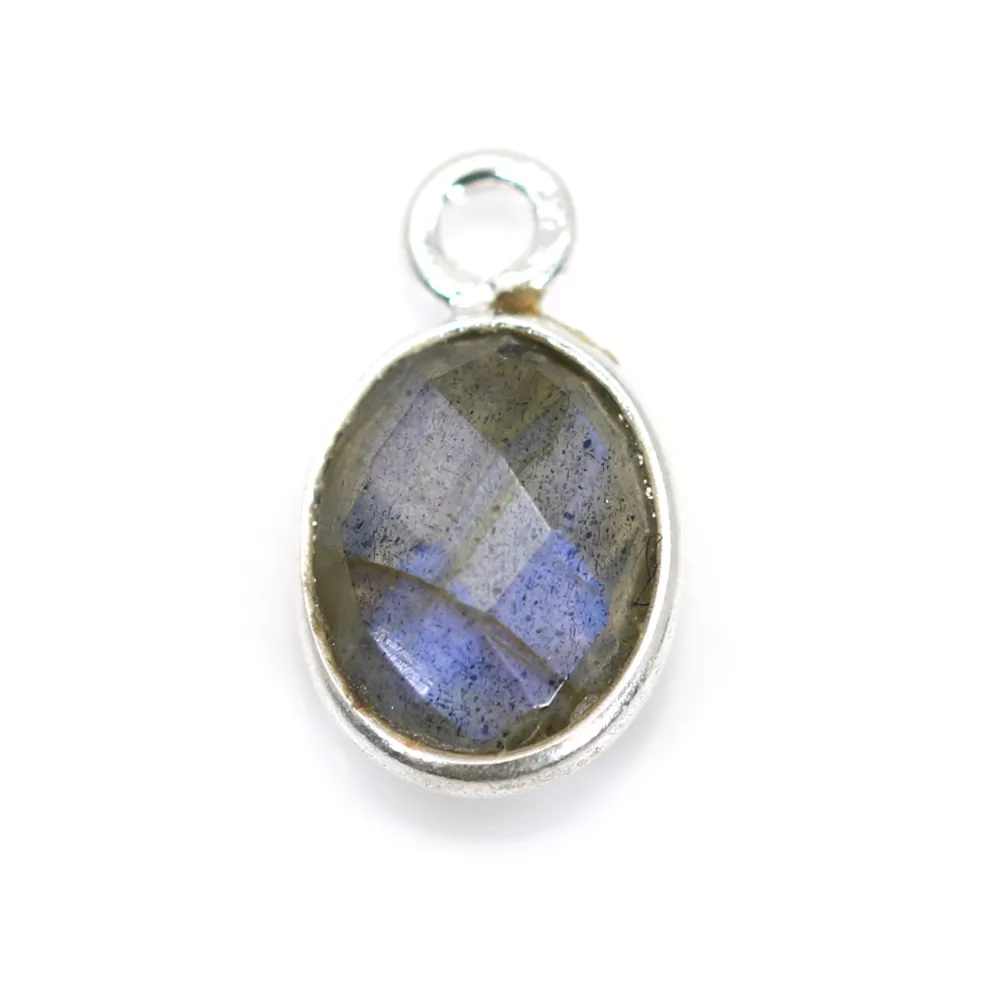 Breloque Labradorite ovale facettée serti argent 925 7x12mm x 1pc