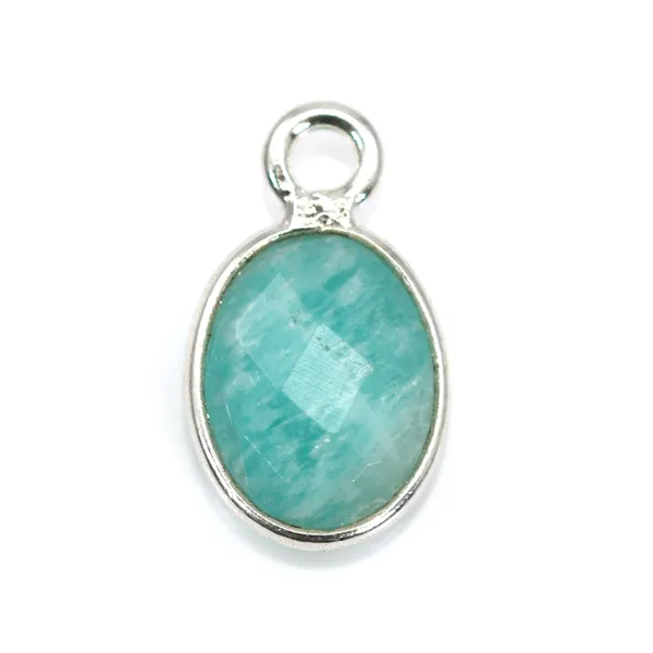 Oval faceted Amazonite charm set in 925 sterling silver and gold 7x12mm x 1pc