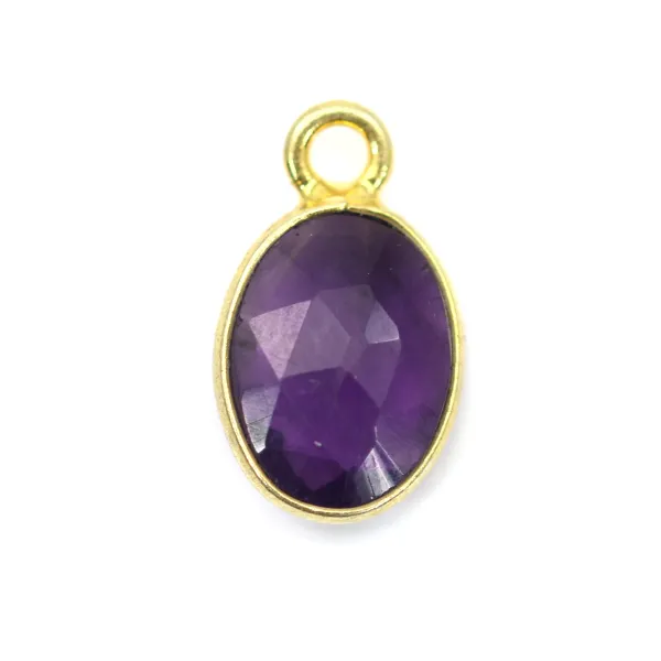 Oval faceted amethyst charm set in 925 silver and gold 7x12mm x 1pc