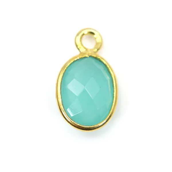 Charm Gemstone oval faceted moon set in 925 silver gilded with fine gold 7x12mm x 1pc