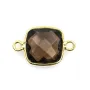 Quartz fumé coussin facette sertie sur argent doré 2 anneaux 11mm x 1pc