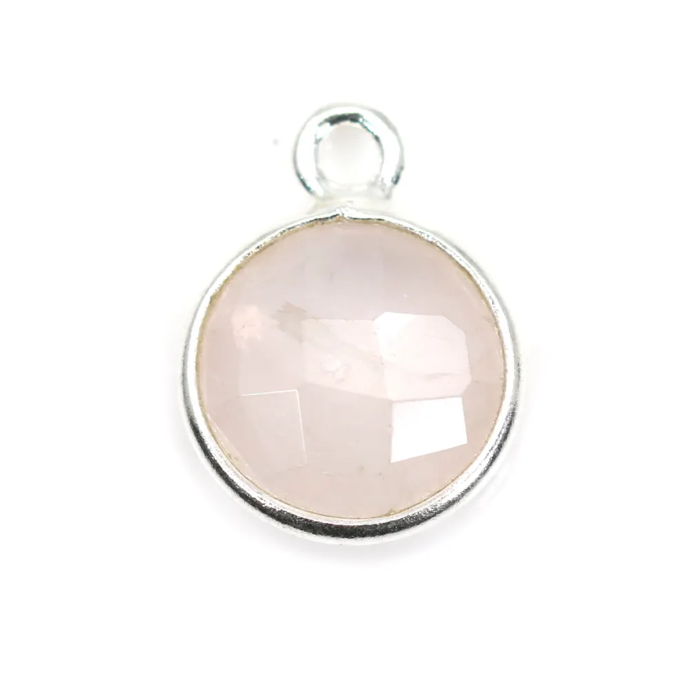 Faceted round rose quartz set in silver 11mm x 1pc
