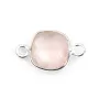 Quartz rose coussin facette sertie sur argent 2 anneaux 9mm x 1pc