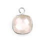 Faceted cushion cut rose quartz set in silver 11mm x 1pc