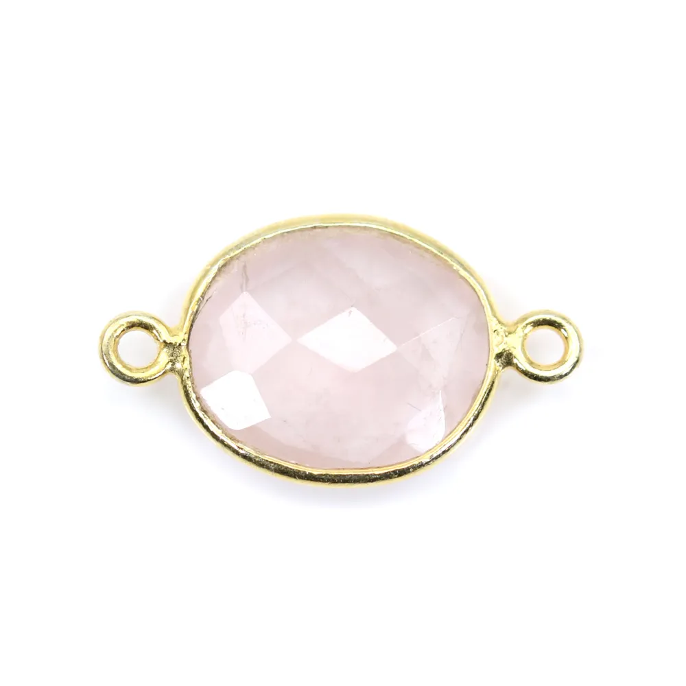 Quartz rose ovale facette sertie sur argent doré 2 anneaux 10x12mm x 1pc