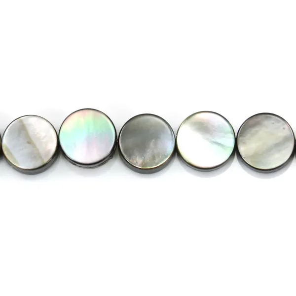 Grey round flat mother-of-pearl on thread 8mm x 39cm