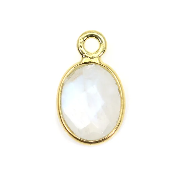 Encantamento de pedra lunar facetada oval em prata esterlina 925 e ouro 7x12mm x 1pc