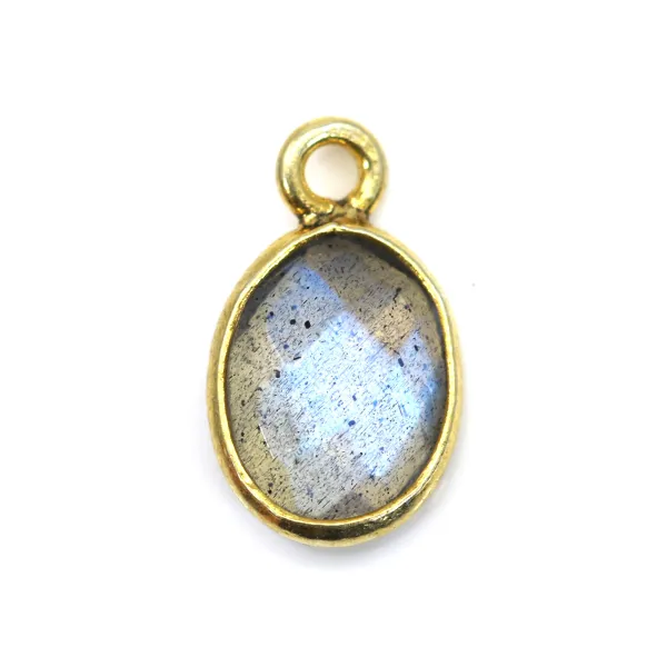 Breloque Labradorite ovale facettée serti argent 925 doré à l'or fin 7x12mm x 1pc
