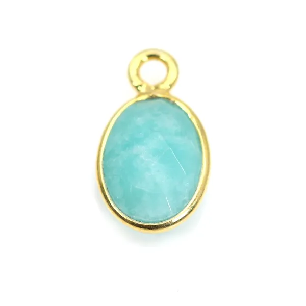 Breloque Amazonite ovale facettée serti argent 925 doré à l'or fin 7x12mm x 1pc