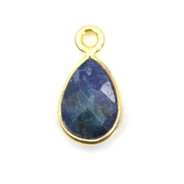 Charm Gemstone dyed sapphire color drop faceted set silver 925 gold plated 7x13mm x 1pc