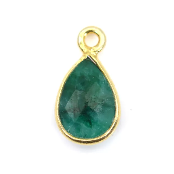 Charm Stein gefärbt Farbe Smaragd Tropfen facettiert eingefasst Silber 925 vergoldet 7x13mm x 1Stk