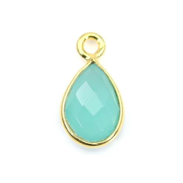 Ciondolo a goccia di calcedonio sfaccettato in argento 925 dorato 7x13 mm x 1 pz