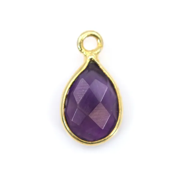Amethyst Tropfen Charm Facettiert Eingefasst 925er Silber vergoldet 7x13mm x 1St