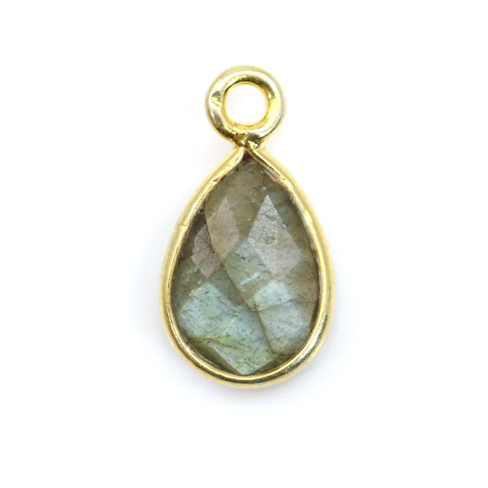 Labradorite Charme facetado em 925 Sterling Silver GOLD 7x13mm x 1pc