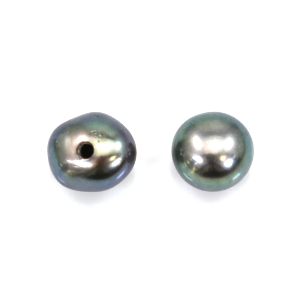 Perles de culture d'eau douce, semi-percée, bleue foncée, bouton, 4.5-5mm x40pcs