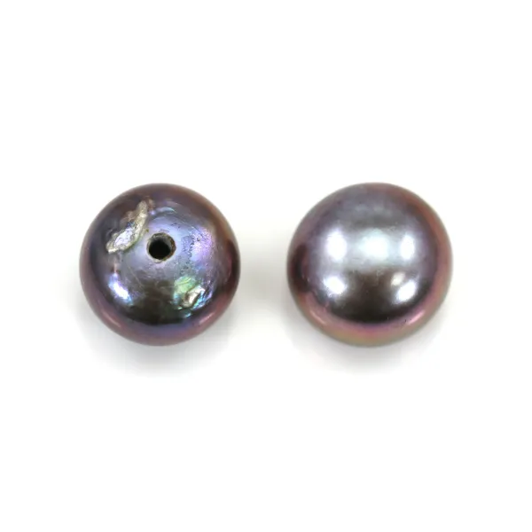 Pérolas cultivadas em água doce, semi-perfurado, azul escuro, botão, 7,5-8mm x 2pcs