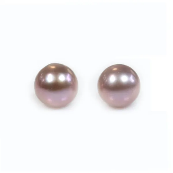Freshwater cultured pearl, half-drilled, mauve, round, 7-7.5mm x 1pc