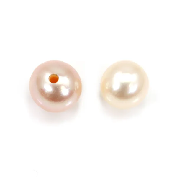 Pinkish half-drilled round freshwater cultured pearl 5-5.5mm x 1pc