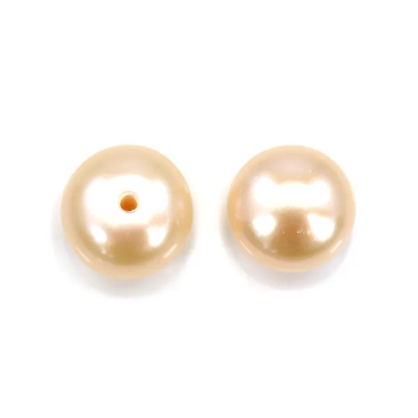 Perle de culture D'eau Douce saumon rond plat 7-7.5mm semi-percés  x 2pcs