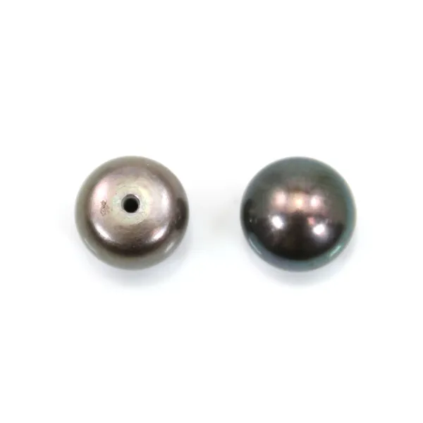 Pérolas de água doce, semi-perfuradas, negras, botão, 8-9mm x 2 peças