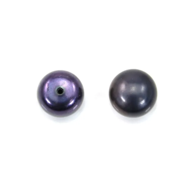 Perle de culture d'eau douce, semi-percée, bleu foncé, bouton, 9-10mm x 4pcs