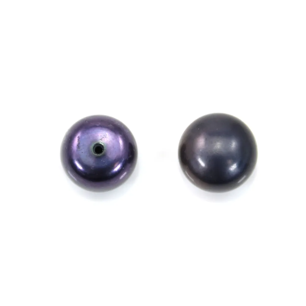 Perle de culture d'eau douce, semi-percée, bleu foncé, bouton, 9-10mm x 4pcs