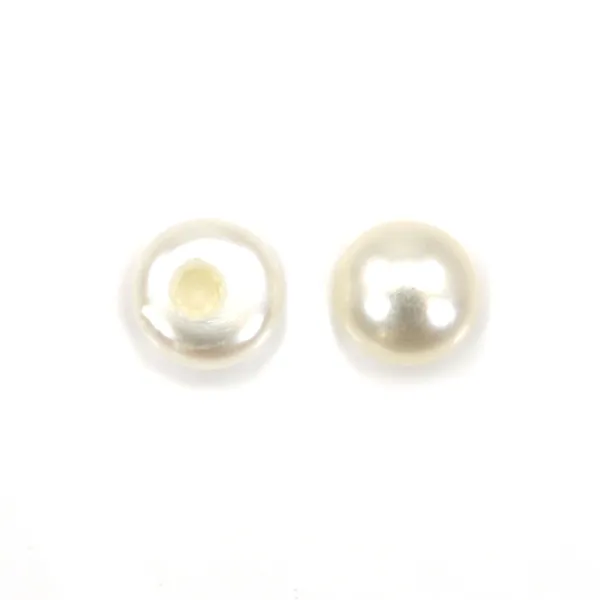 Perle de culture d'eau douce, semi percée, blanche, bouton 3-3.5mm x 10pcs