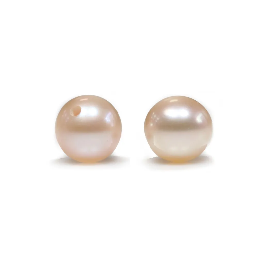 Perle de culture d'eau douce, semi-percée, saumon, ronde, 6-6.5mm x 2pcs
