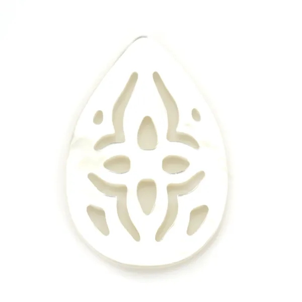 Nacre blanche ajourée en forme de goutte 10x14mm x 1pc