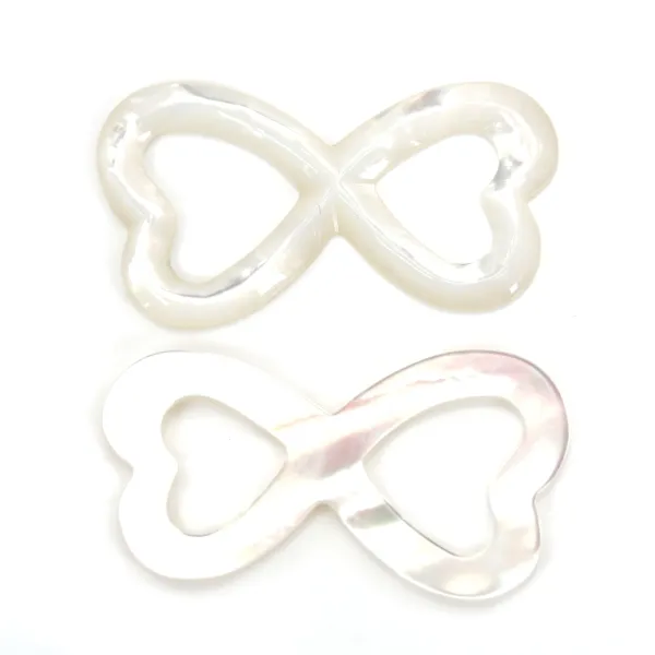 White mother-of-pearl double heart 18x35mm x 1pc