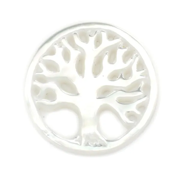 White mother-of-pearl tree of life pattern 17mm x 1pc