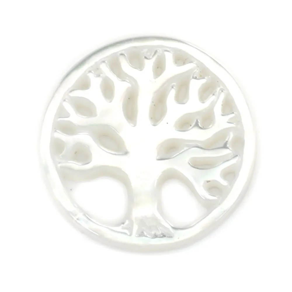 Nacre blanche ronde arbre de vie 17mm x 1pc