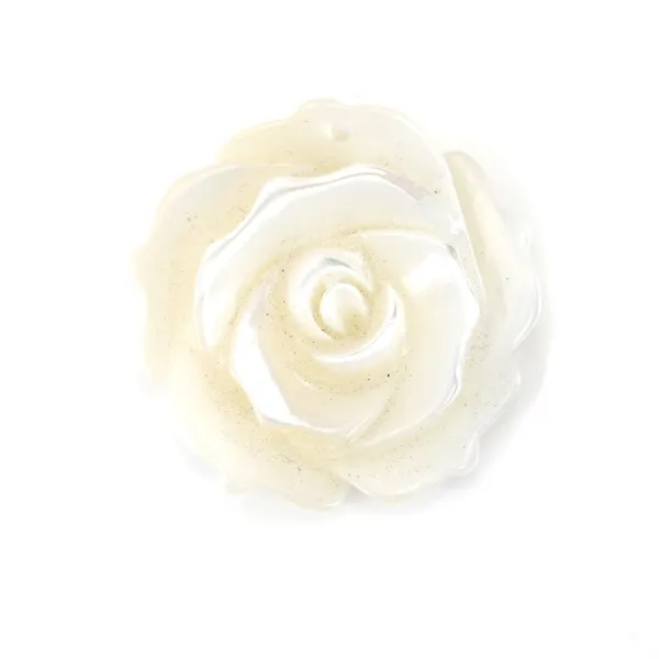 White mother-of-pearl half drilled rose 20mm x 1pc