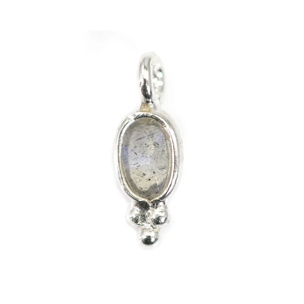 Conjunto de encanto labradorite facetado oval em prata 925 4x11mm x 1pc