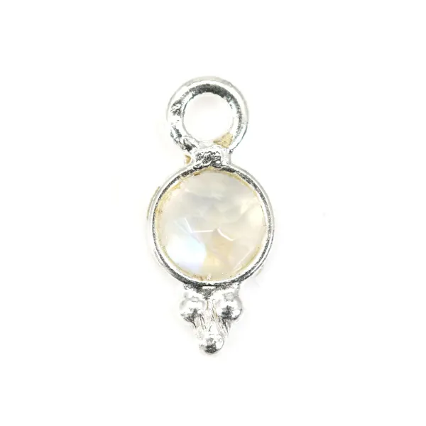 Ciondolo rotondo di pietra di luna sfaccettata in argento 925 5x11 mm x 1 pz