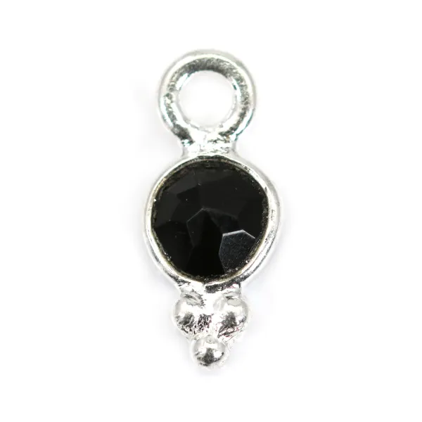 Conjunto redondo de encanto Onyx preto facetado em prata 925 5x11mm x 1pc