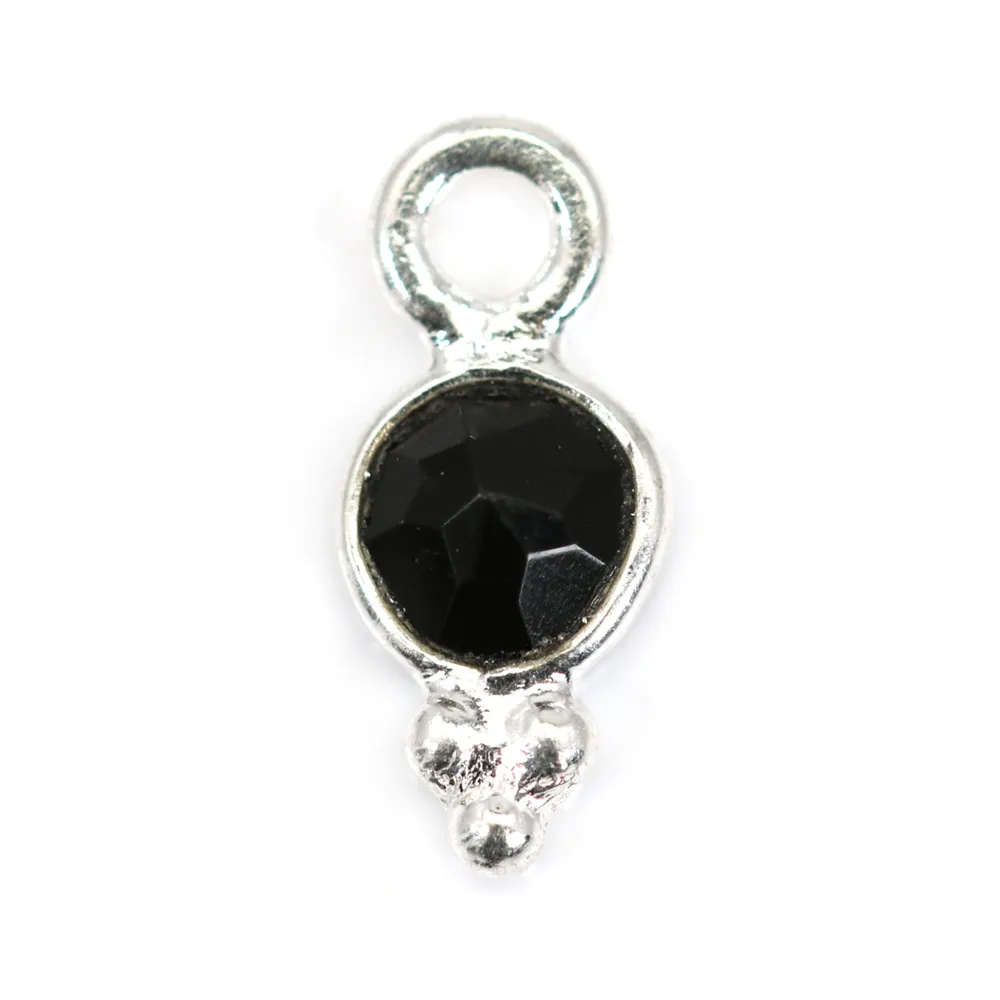 Conjunto redondo de encanto Onyx preto facetado em prata 925 5x11mm x 1pc