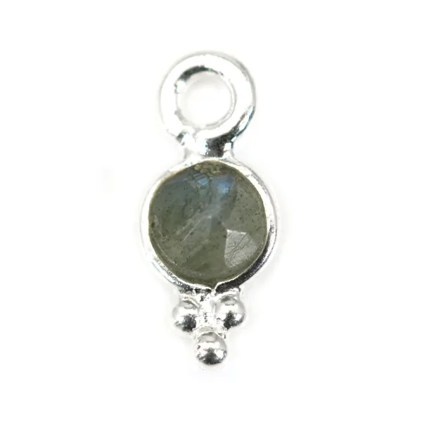 Breloque Labradorite rond facetté serti argent 925 5x11mm x 1pc