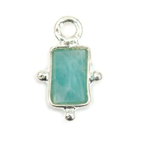 Breloque Amazonite rectangle serti argent 925 8x12mm x 1pc