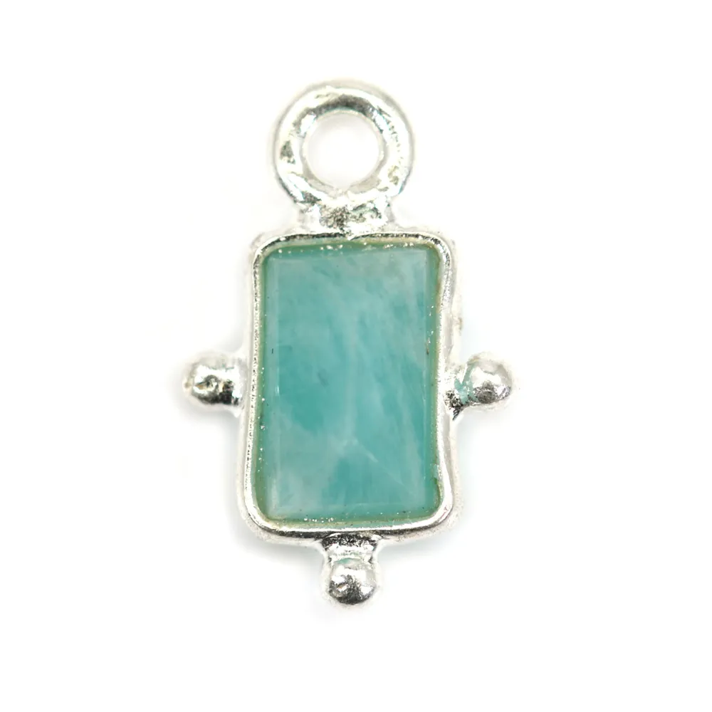 Amazonita rectángulo encanto conjunto en plata 925 8x12mm x 1pc