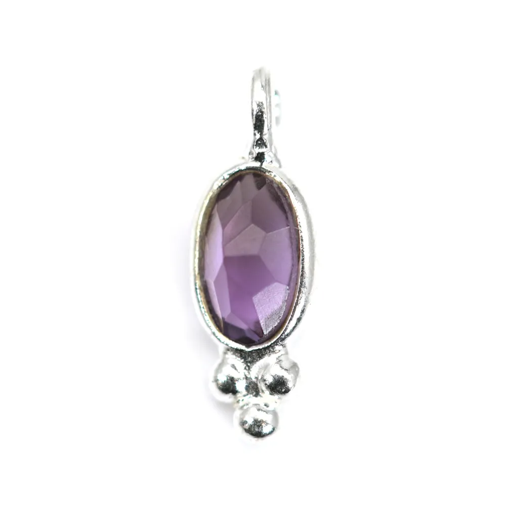 Facetada oval de amethyst charme em prata 925 4x11mm x 1pc