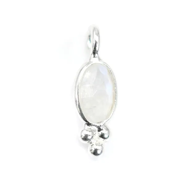 Encantamento de pedra lunar facetada oval em prata 925 4x11mm x 1pc